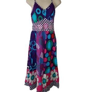 Vintage 1990s Womens Jackpot Mixed Media Boho Burnout Midi Dress
